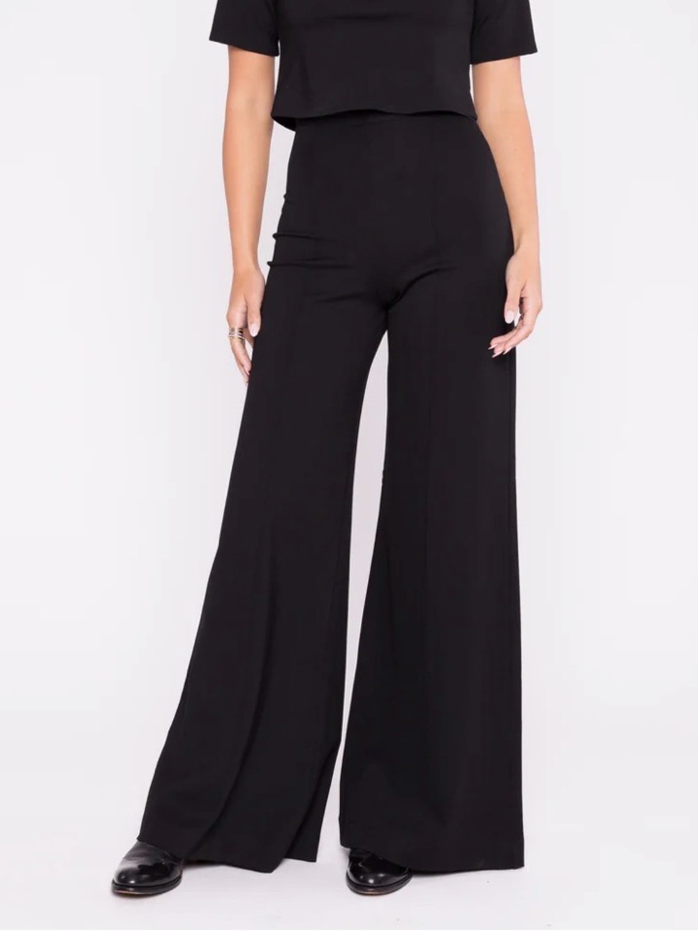 Ripley Rader Ponte Knit Long Wide-Leg High-Waist Pants - Black - Size 4 (Large)